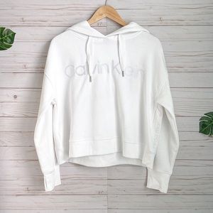 Calvin Klein Performance White Relaxed Crop Hoodie